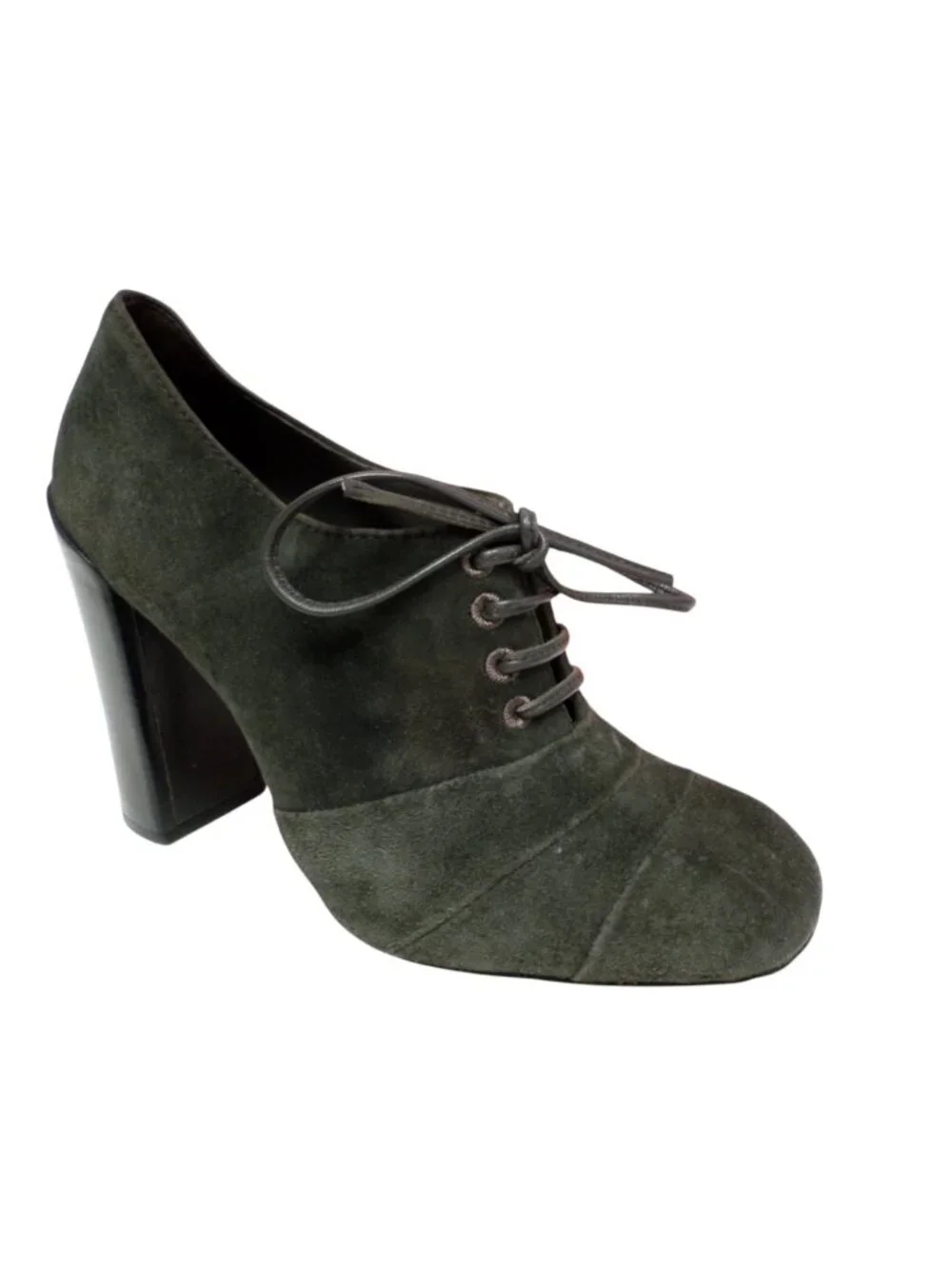 TORY BURCH Forest Green Suede Leather Block Heel Lace-up Ankle Boots Pumps 7
